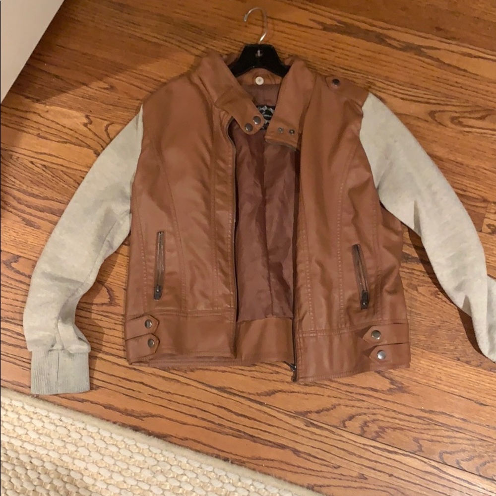 Ambiance trendy leather jacket with cotton sleeves